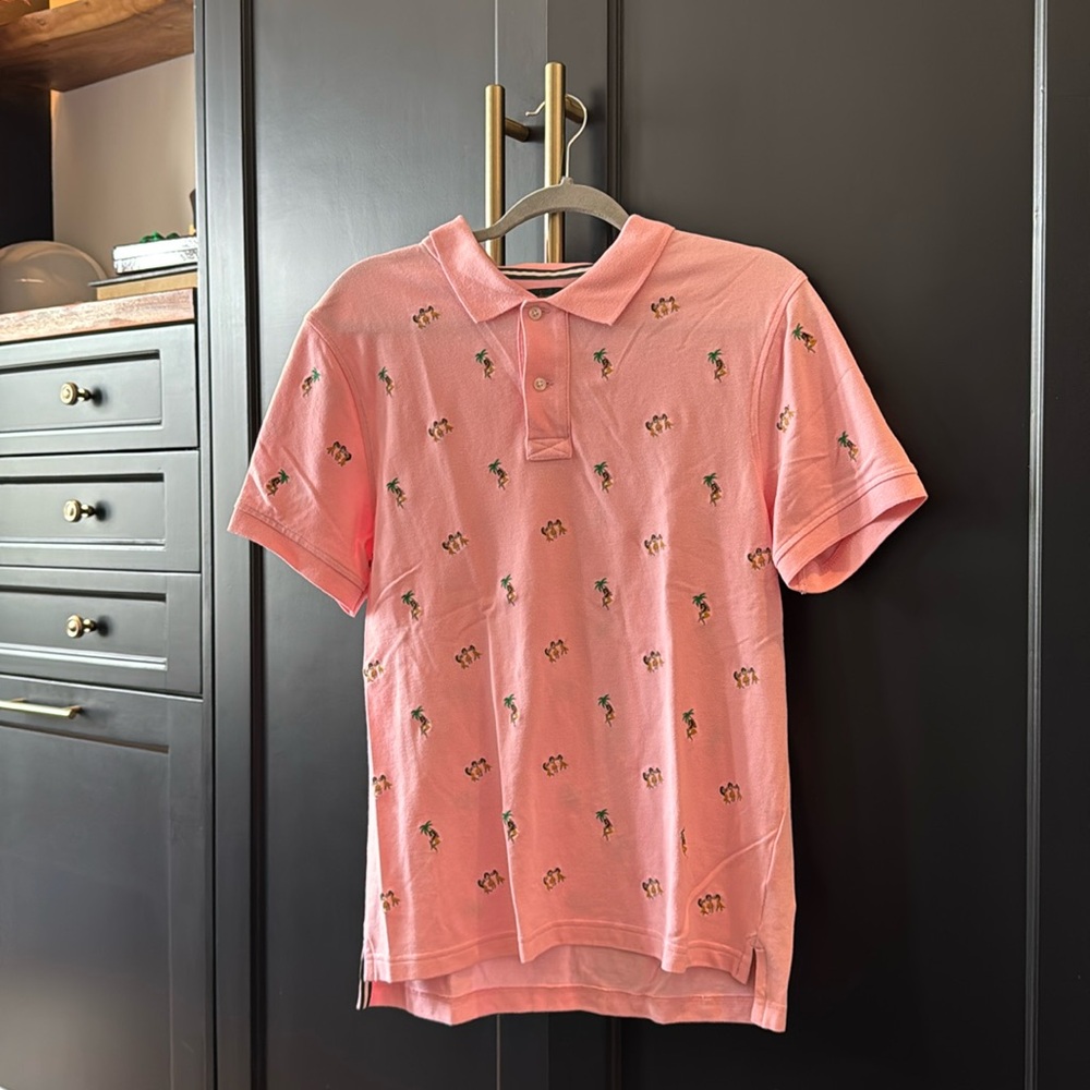 J. CREW MEN’S TROPICAL PINK HULA GIRL POLO SHIRT